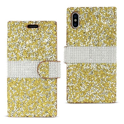 Reiko iPhone X/iPhone XS Diamond Rhinestone Wallet Case in Gold