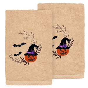 Linum Home Textiles PUMPKIN HEAD Embroidered Luxury 100 Percent Turkish Cotton Hand Towels (Set of 2) - 1 of 3