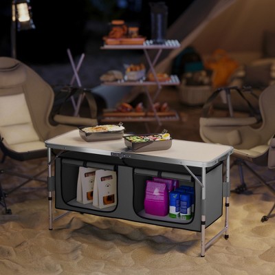 47" White Aluminum Folding Camping Table with Storage Organizer