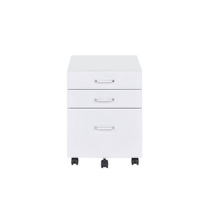 Gulches Nightstand, 22 Inch High in White, Equipped with 3 Drawers and Mobile Casters - 1 of 4