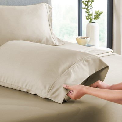 Beige King Size Cotton Sateen Pillowcases Set