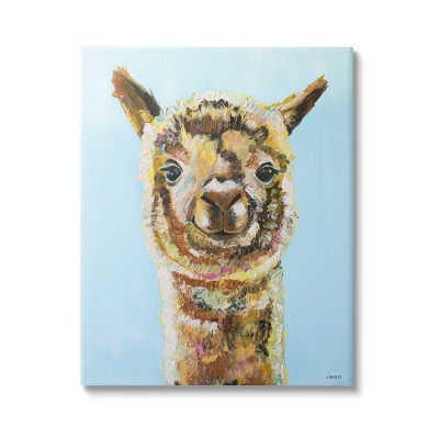 Stupell Industries Happy Llama Farm Animal Face Gallery Wrapped Canvas Wall Art
