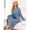 cheibear Women's Knit Scoop Neck Front Half Length Button Down Long Sleeve Nightgown - 3 of 4