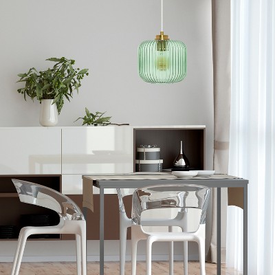 Green Glass Globe Pendant Light with Brushed Gold Finish