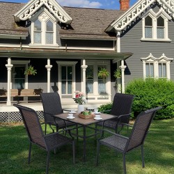 5pc Patio Dining Set with Round Table & Steel C-Spring Chairs – Captiva Designs For Sale