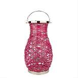 Northlight 18.5" Modern Fuchsia Pink Decorative Woven Iron Pillar Candle Lantern with Glass Hurricane