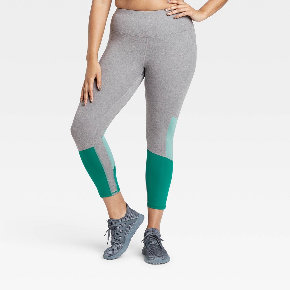 Women's Sculpted High-Rise Colorblock 7/8 Leggings 24 - All in Motion Charcoal Gray/Turquoise XS, Grey Gray/Turquoise was $32.0 now $22.4 (30.0% off)