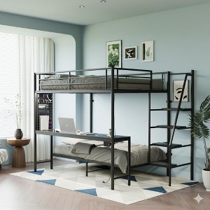 KTMBDW Full Size Bunk Bed with Twin Size, Desk, LED Light and Charging Socket, No Box Spring Needed, Easy Assembly, No Noise - 1 of 4