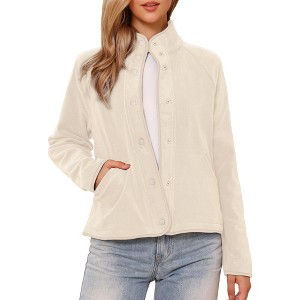 INSPIRE CHIC Women's Button Down Lightweight Long Sleeve Fall Crop Fleece Jacket with Pockets - 1 of 4