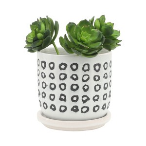 Okak Ceramic Planters with Polka Dot Design 5/6" Set of 2, White and Black for Indoor & Outdoor Use, Modern Home Decor - 1 of 4