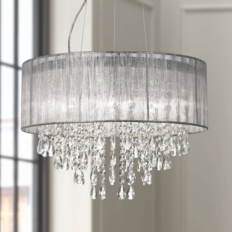 Possini Euro Design Jolie Chrome Chandelier Lighting 20" Wide Modern Crystal Silver Fabric Shade 7-Light Fixture for Dining Room House Kitchen Island, 2 of 10