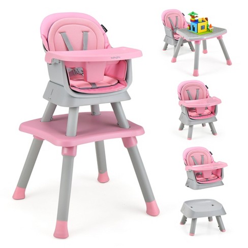 Babyjoy 3 in 1 Convertible Wooden High Chair Toddler Feeding Chair with  Cushion Pink