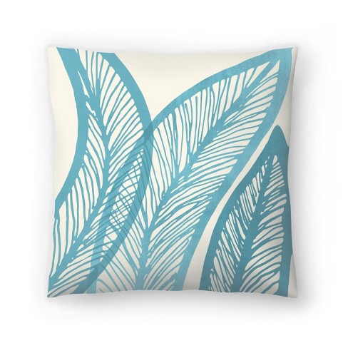 Tiah Cove Blue Leaf Floral Throw Pillow