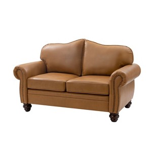 Antonia 60 Wide Chesterfield Loveseat Genuine Leather Sofa with Nailhead Trim and Rolled Armrests - 1 of 4