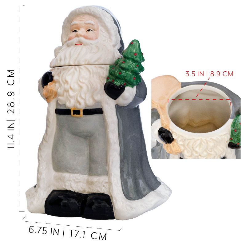 AuldHome Design Santa Christmas Cookie Jar; Ceramic Holiday Treats Santa Claus Canister, 3 of 9