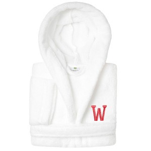 Personalized Linum Kids 100% Polyester SUPER PLUSH Double Brushed Hooded Bathrobe in Pink Bookman Font - 1 of 3