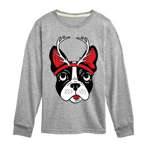 Boys' - Instant Message - Christmas Puppy With Reindeer Antlers Long Sleeve Graphic T-Shirt - 1 of 4