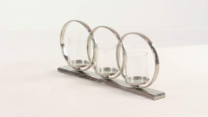 Set of 3 Contemporary Silver Aluminum/Glass Rings Light Candle Holder - Olivia &#38; May, 2 of 9, play video