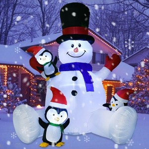 Paaaawaters 7Ft Lighted Christmas Inflatable Snowman with Three Cute Penguins, Building 3 LED Lights Outdoor Indoor Holiday Decorations - 1 of 4