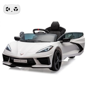 Ride on Sports Car, 12V Battery Powered Car for Kids, Licensed Corvette Kids Electric Car Toy, with RC, Visual Dashboard, Music - 1 of 4