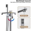 Brushed Nickel Freestanding Tub Filler- Floor mount waterfall faucet with  handheld shower & single handle. - 4 of 4