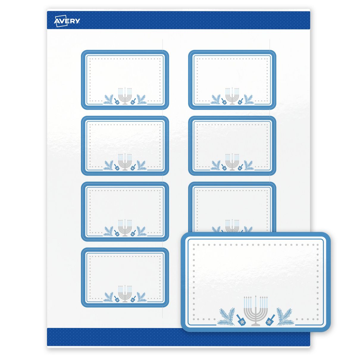 Avery® Labels, 2" x 3", Glossy, Silver Menorah Frame, 80