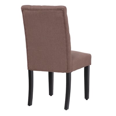 Brown Linen Upholstered Tufted Dining Side Chair with Rubberwood Legs