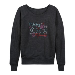 Women's - Disney - Mickey & Minnie Lightweight French Terry Wide Neck Long Sleeve Shirt - 1 of 4
