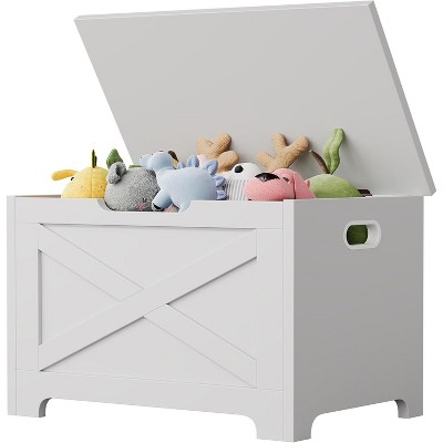 S/L Storage Chest, Wooden Storage Bench with 2 Safety Hinges, Easy Assembly, Modern Style Large Toy Chest for Entryway, Living Room, Bedroom