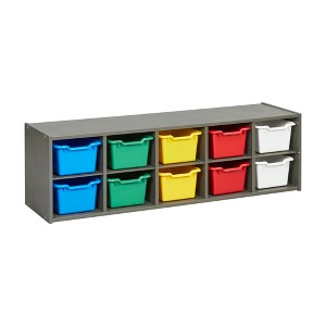 ECR4Kids Streamline 10 Cubby Tray Cabinet with 10 Scoop Front Storage Bins, 2x5, Grey Wash - 1 of 4