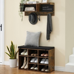 Hall Tree Shoe Bench Industrial 6 in 1 Coat/Shoe Rack with 5 Hooks - 1 of 4