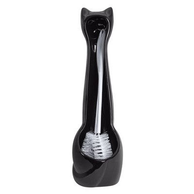 Black Ceramic Cat Toilet Brush Holder and Lotion Pump Set