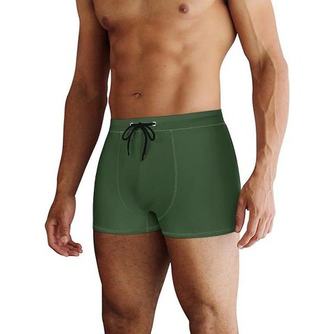 COOFANDY Men's Swimwear Swimsuits Solid Basic Swim Boxer Trunks Board Shorts with Zipper Pockets Army Green L