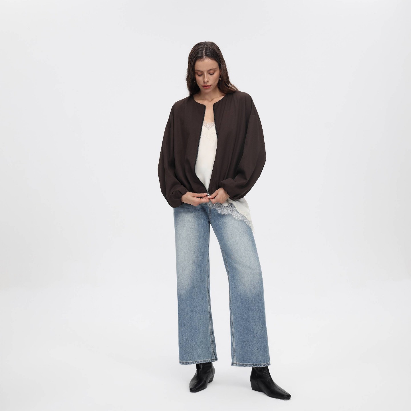 Женская куртка A New Day Long Sleeve Zip-Front Bubble, цвет: Коричневый — фото 4