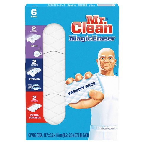 Bộ mút tẩy sạch đa dạng Mr. Clean Magic Eraser - 6 miếng: Bộ mút tẩy sạch đa dạng Mr. Clean Magic Eraser sẽ là sự lựa chọn tuyệt vời để giúp bạn loại bỏ các vết bẩn khó được và làm sạch giày dép, cửa sổ, lò vi sóng, vòi sen,... Bộ sản phẩm gồm 6 miếng đa dạng, giúp bạn dễ dàng tiêu thụ và sử dụng trong những công việc lau chùi hàng ngày.