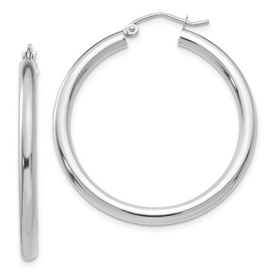 Black Bow Jewelry 3mm x 35mm 14k White Gold Classic Round Hoop Earrings