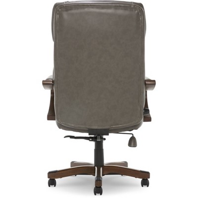 Gray Bonded Leather Executive Swivel Office Chair with Fixed Arms