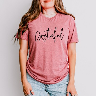 Simply Sage Market Grateful Heart Short Sleeve Tee - S - Mauve