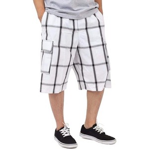 Shaka Wear Men's Cargo Shorts, Relaxed Fit, Plaid, Elastic Waist - 1 of 4