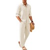 COOFANDY Mens 2 Piece Long Sleeve Button Down Cuban Shirt and Pants Set Summer Beach Set Outfits - 4 of 4