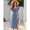 Coolmee Women's Floral Boho Dress Hawaiian Dresse Short Sleeve V Neck Summer Beach Wedding Guest Swing Midi Dress Blue XXL - 2 of 4