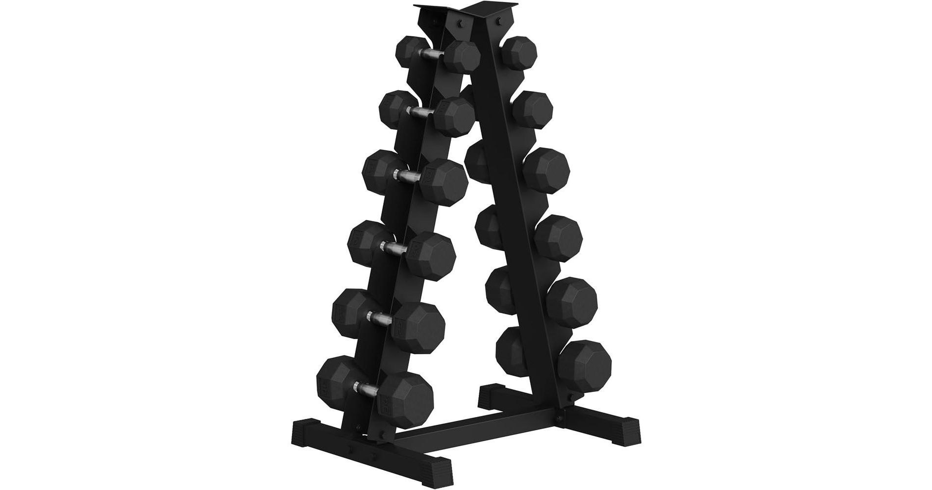 Rubber Coated Hex Dumbbell Weight Set with Rack, 210lbs(6 pair) for Home Gym, Coated Hand Weights for Strength Training, Workouts