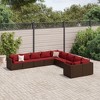vidaXL 10 Piece Patio Sofa Set in Brown Poly Rattan with Cushions - Outdoor Modular Garden Lounge - 2 of 4