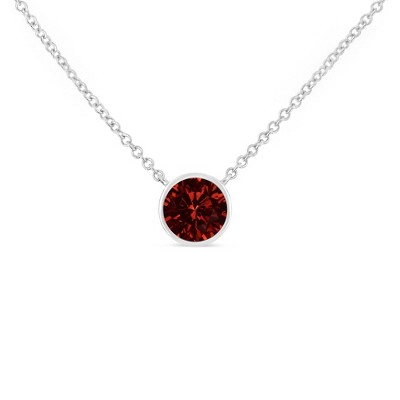 Silver Bezel Set 3.5mm Created Gemstone Solitaire Pendant Necklace