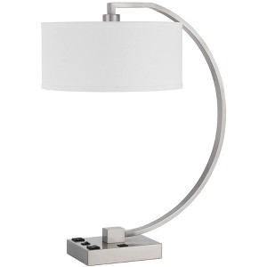 Cal Lighting LA-8038DK Belfort Metal Desk Lamp with 2 Power Outlets and 1 USB Charging Port, Brushed Steel - 1 of 4