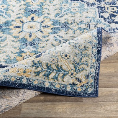 Kurnell Teal and Slate Blue Traditional Polypropylene Area Rug 6'7" x 9'