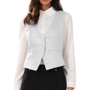 INSPIRE CHIC Women's Vintage Waistcoat Button Up Steampunk Jacquard Sleeveless Suit Vest - 1 of 4
