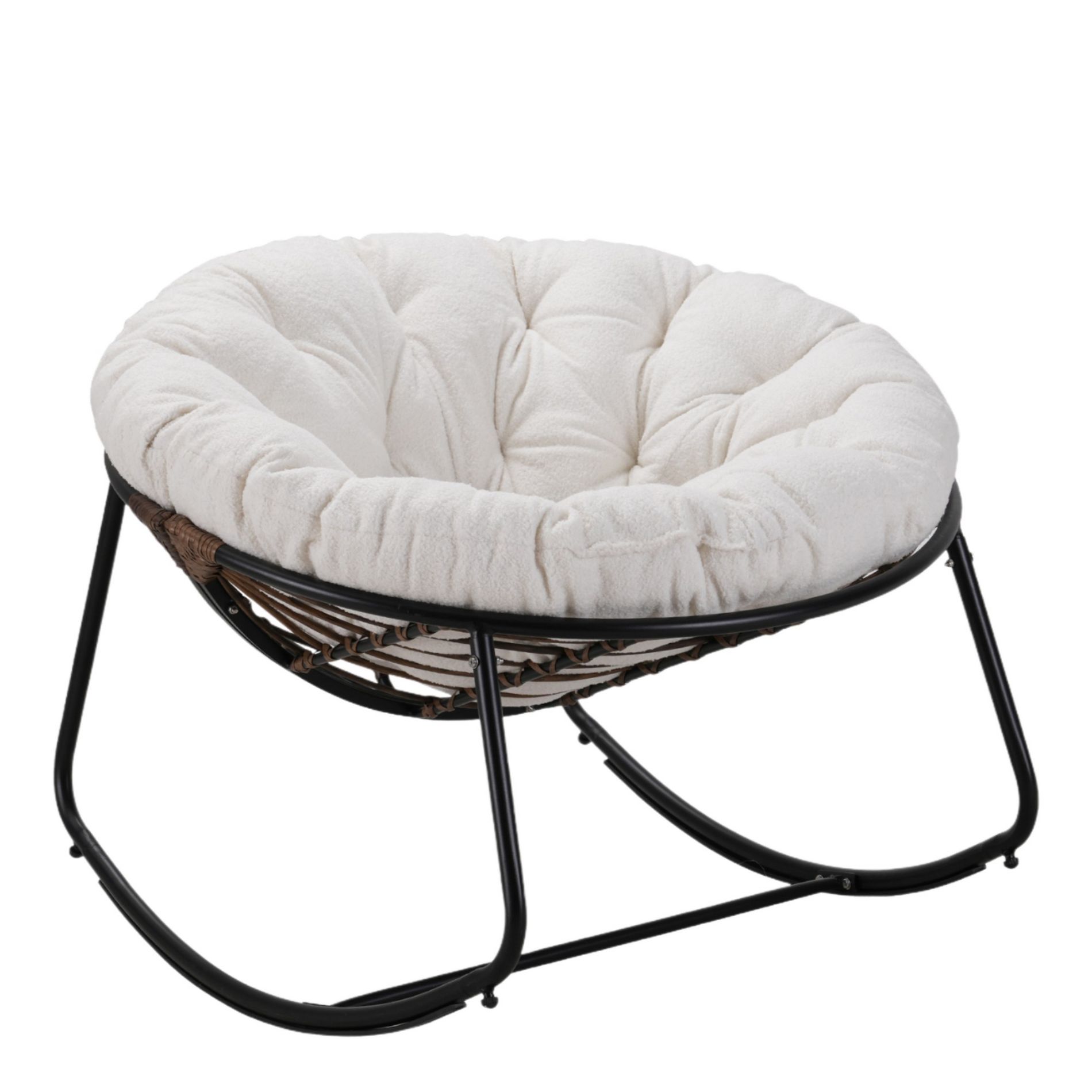 ChicFurnit Rocking Chair Round Size Comfortable Rattan Accent Chair Ergonomic Design Adjustable Limiter for Living Room, White, 40"*40"*34"