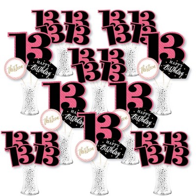 Big Dot of Happiness Chic 13th Birthday - Pink, Black and Gold - Birthday Party Centerpiece Sticks - Showstopper Table Toppers - 35 Pieces