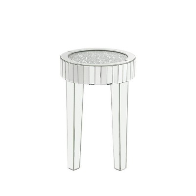 33" Round Mirrored & Faux Diamond Wood End Table